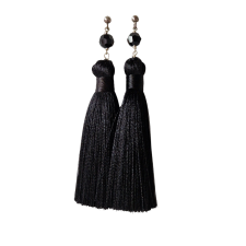 Earrings Tassel Black Crystal 