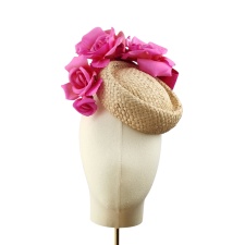 Straw Cocktail Hat Sweetie Fuchsia Pink