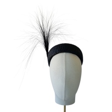 Pillbox Hat Black Swan Feather Burst
