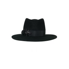 Felt Fedora Hat  Black Leaf Flat Brim